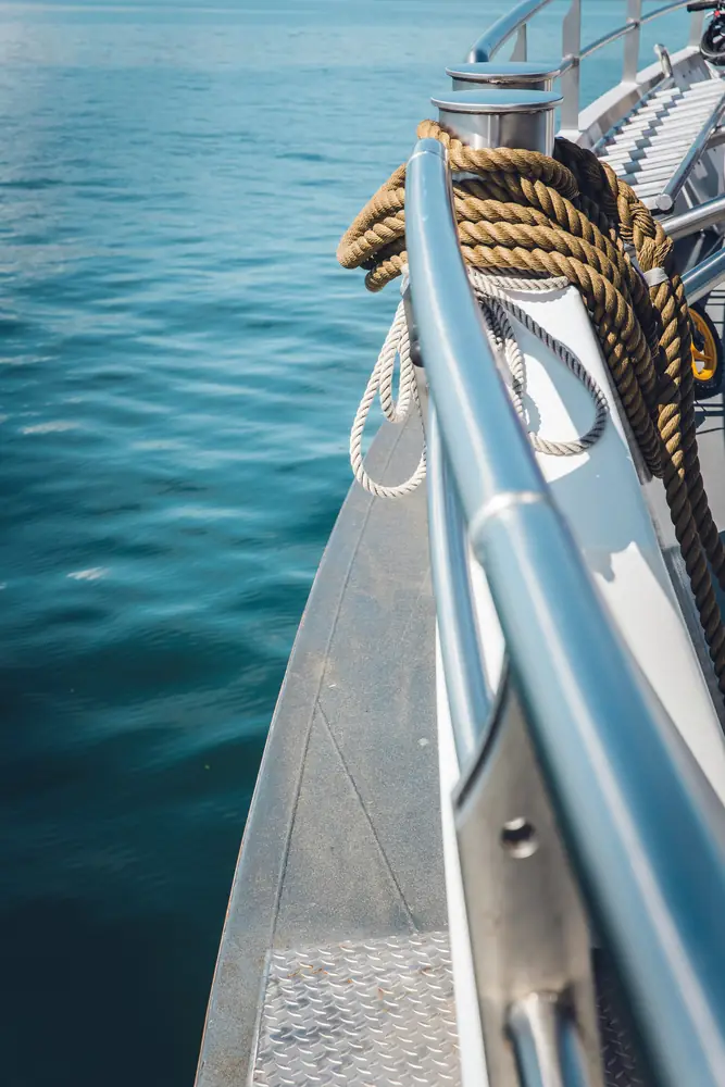 Yacht rail, rope and water