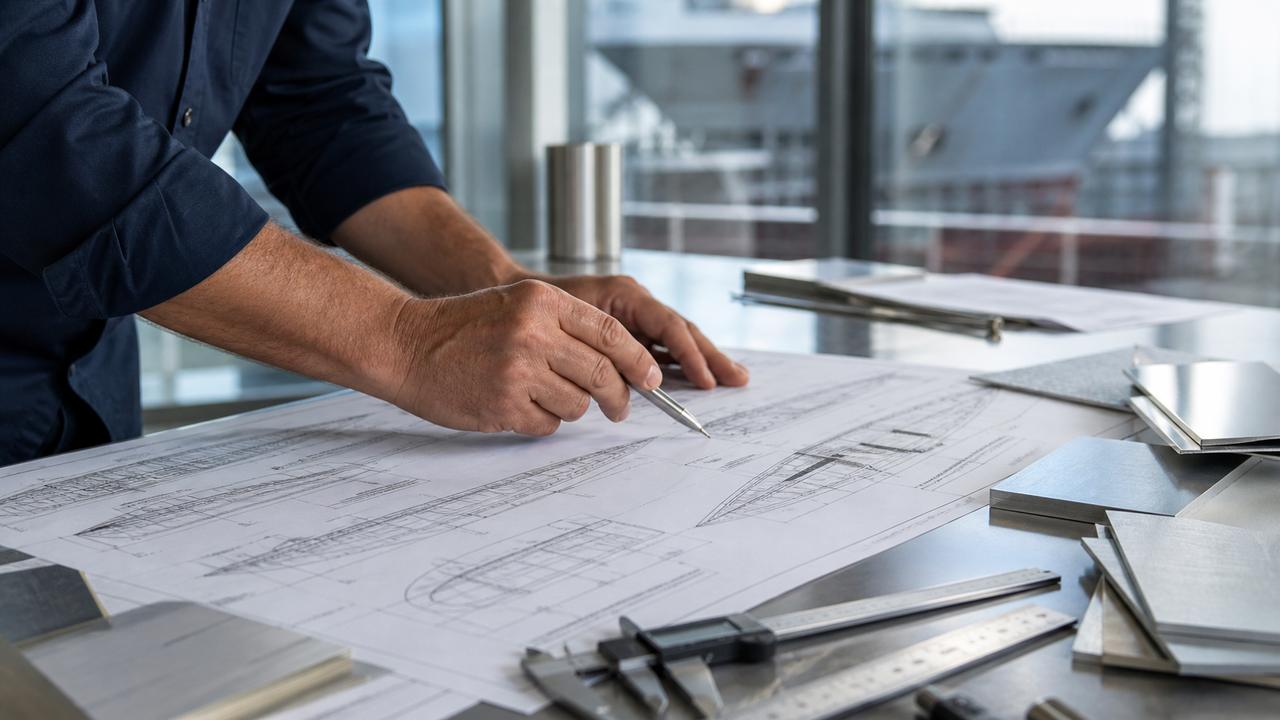 Anonymous craftsperson reviewing naval drawings