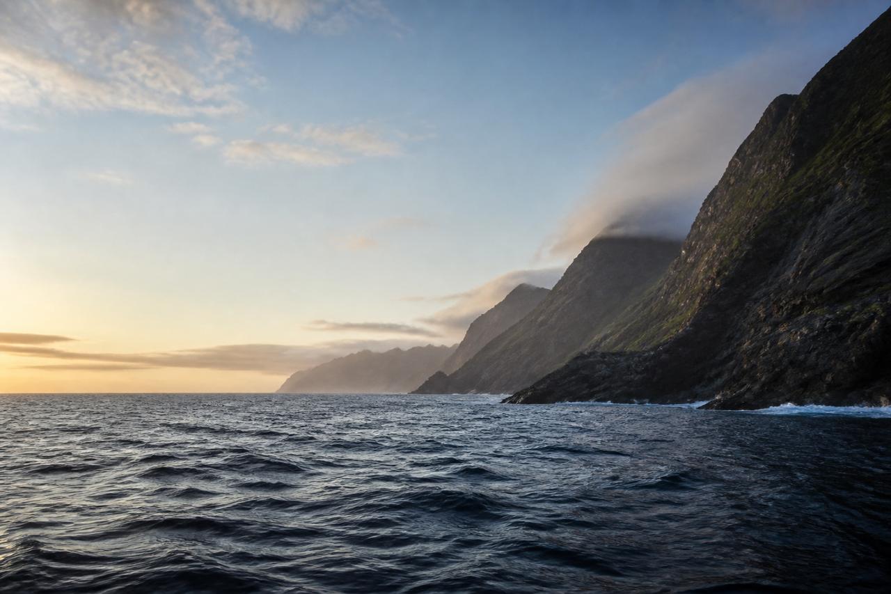 Rugged ocean coastline at dawn